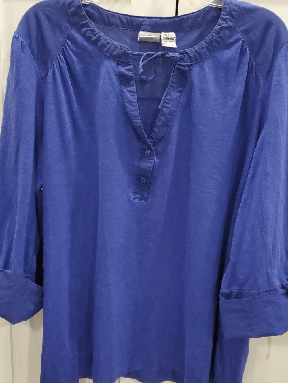 Caribbean Joe Cobalt Peasant Tunic with Tie Neck